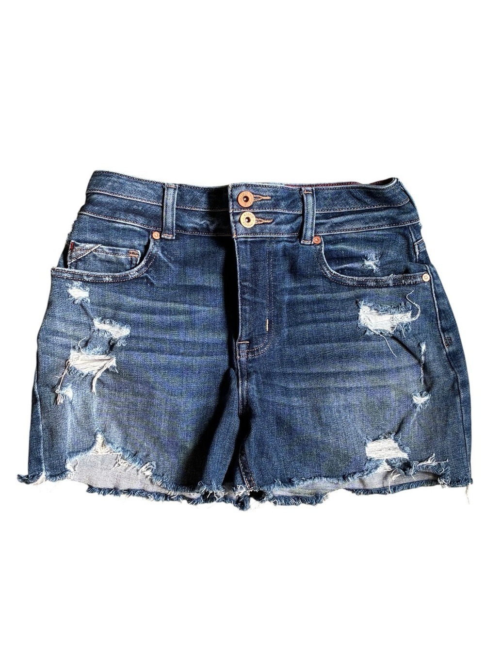 Distressed Dark Blue Denim Jean Shorts